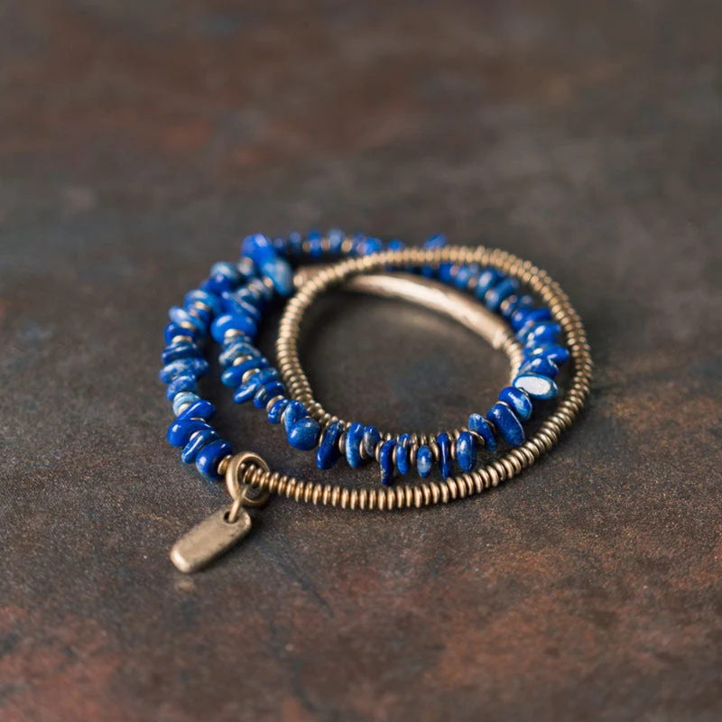 Blue Drift Lapis Lazuli Coil Wrap Bracelet For Peace Energy
