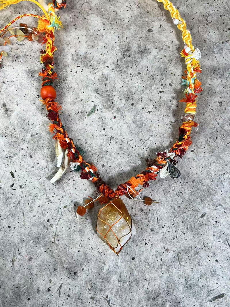 Prosperity & Positive Energy Handwoven Tibetan Citrine Tassel Necklace