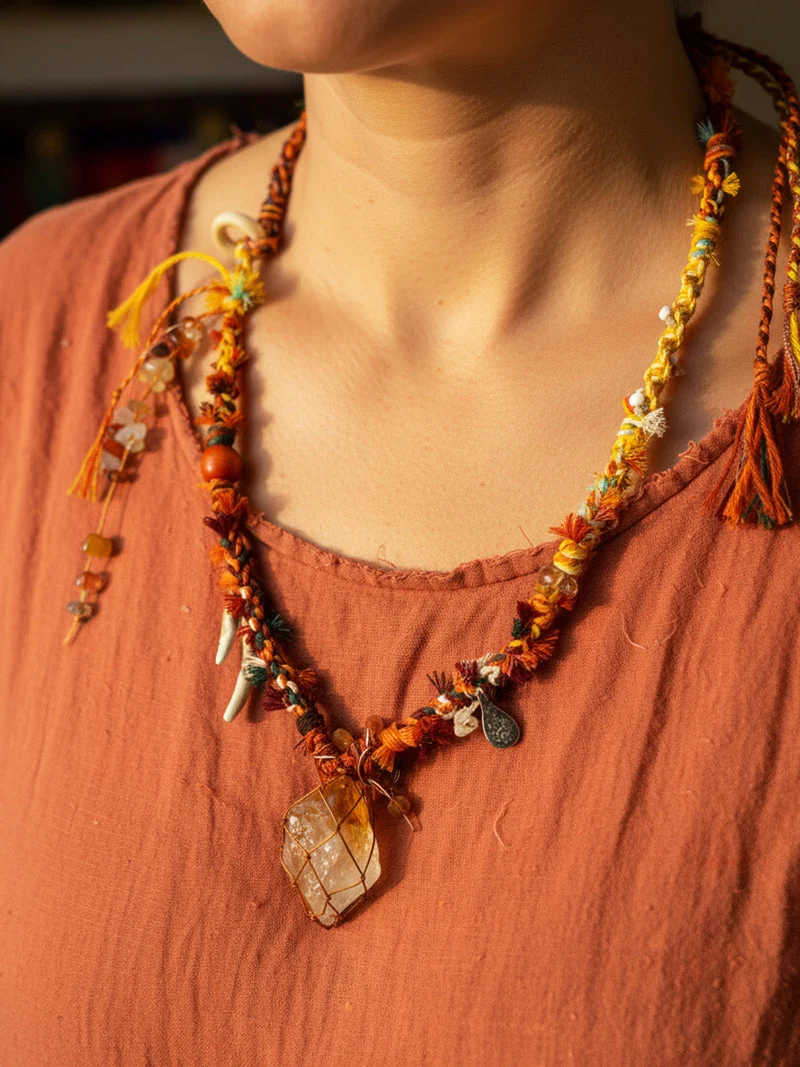 Prosperity & Positive Energy Handwoven Tibetan Citrine Tassel Necklace