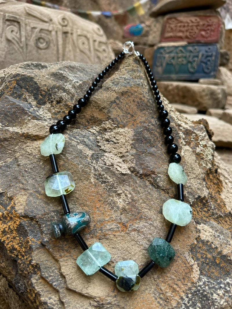 Sacred Renewal Ancient Agate Dzi Prehnite Necklace