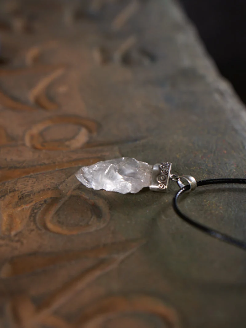Raw Clear Quartz Arrowhead Sterling Silver Pendant Necklace