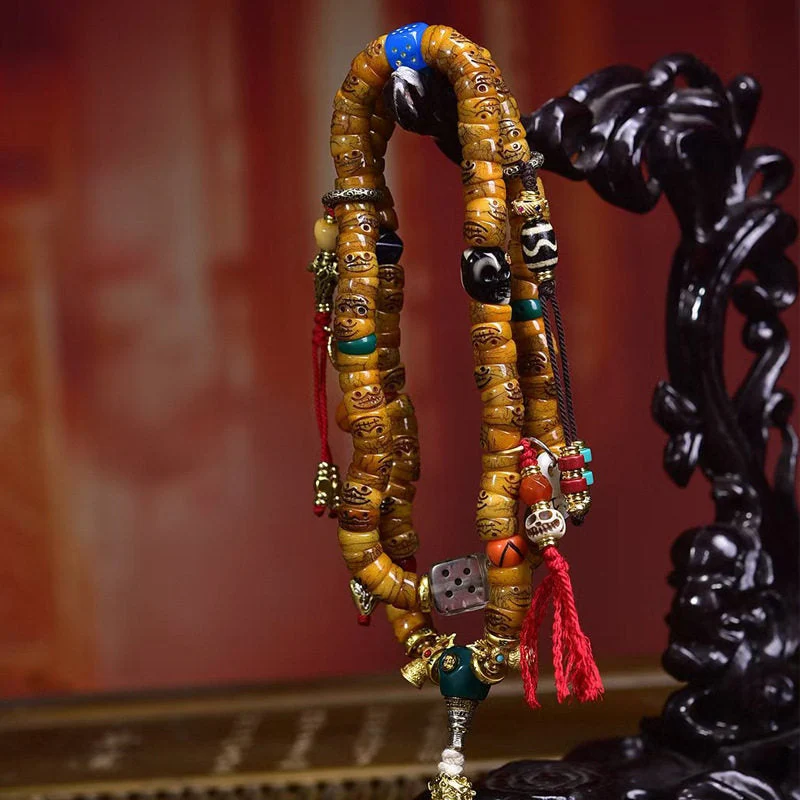 Spiritual Protection Yak Bone Dzi 108 Mala Bead Necklace