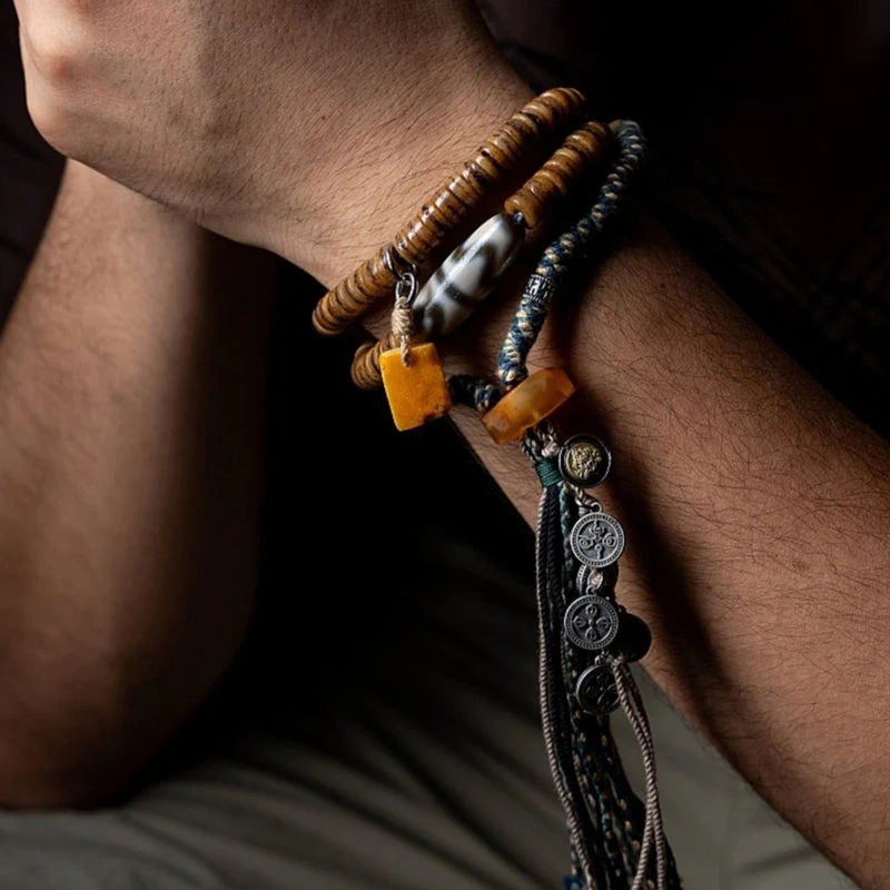 Sacred Guardian 108 Mala Beads Yak Bone Amber and Antler