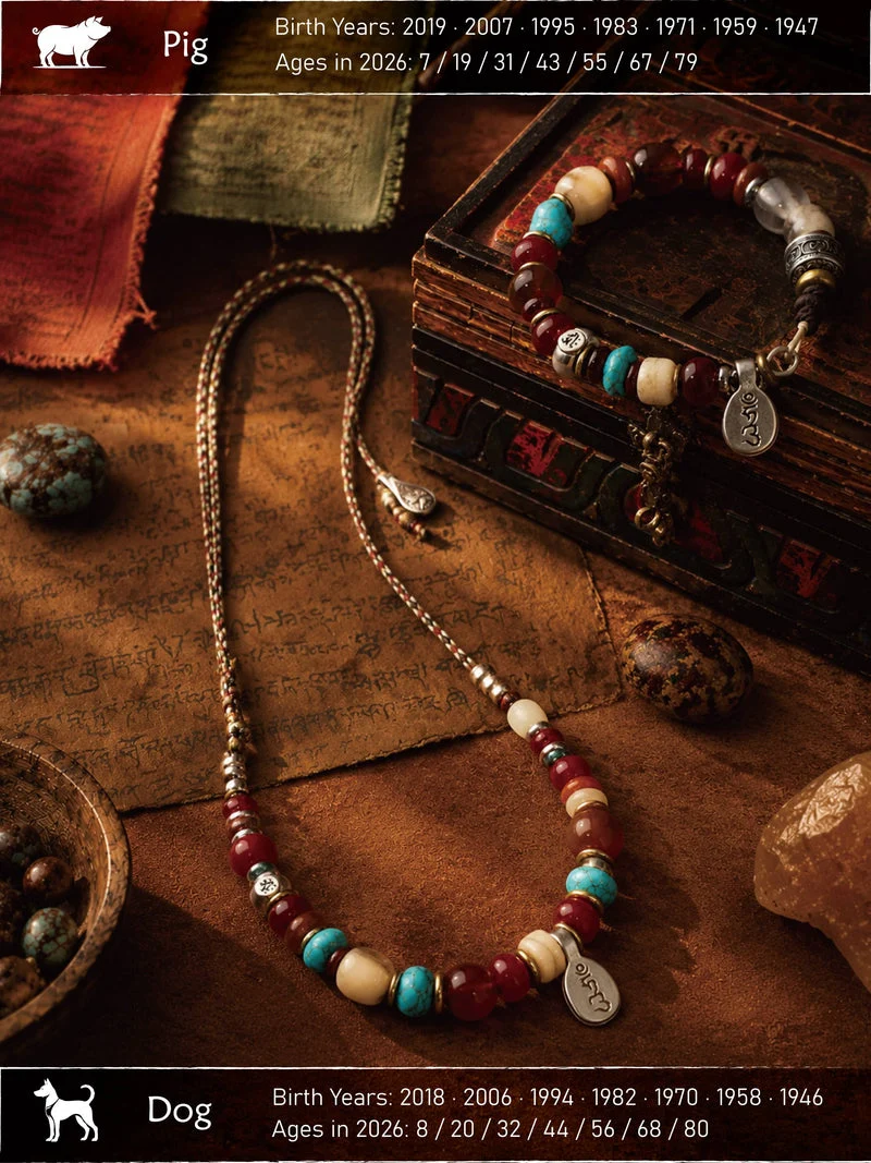 Dog & Pig Zodiac Guardian Tibetan Handmade Bracelet & Necklace