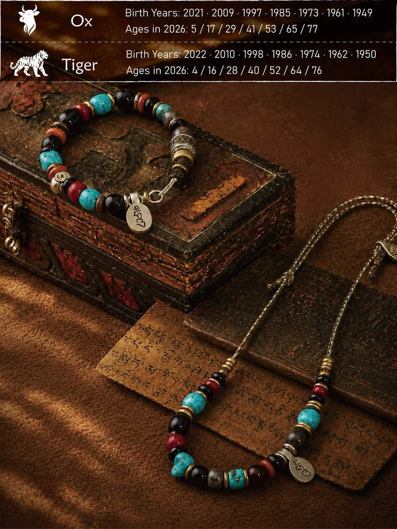 Ox & Tiger Zodiac Guardian Tibetan Handmade Bracelet & Necklace