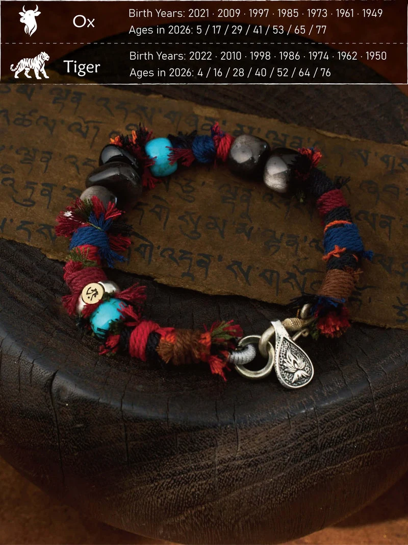 Ox & Tiger Zodiac Guardian Tibetan Handwoven Bracelet