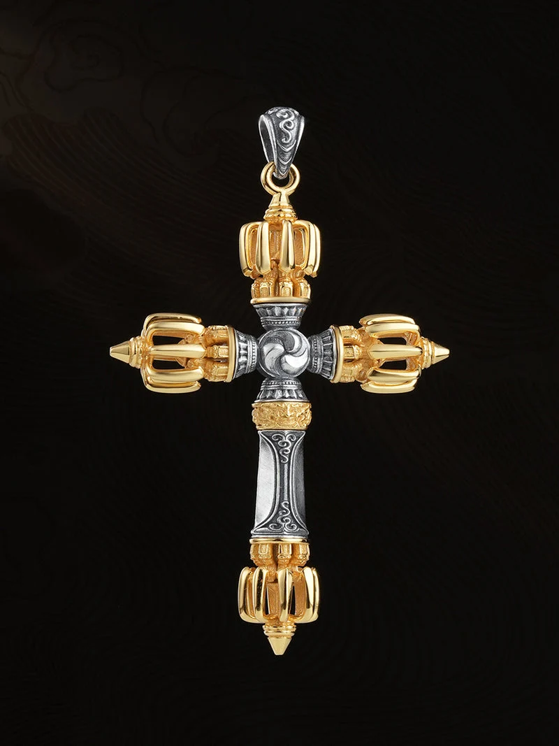Strength Balance Tibetan Cross Vajra Sterling Silver Amulet Necklace