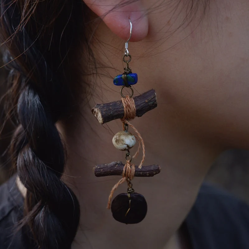 Nature Serenity Handmade Earrings with Lapis Lazuli and Brass