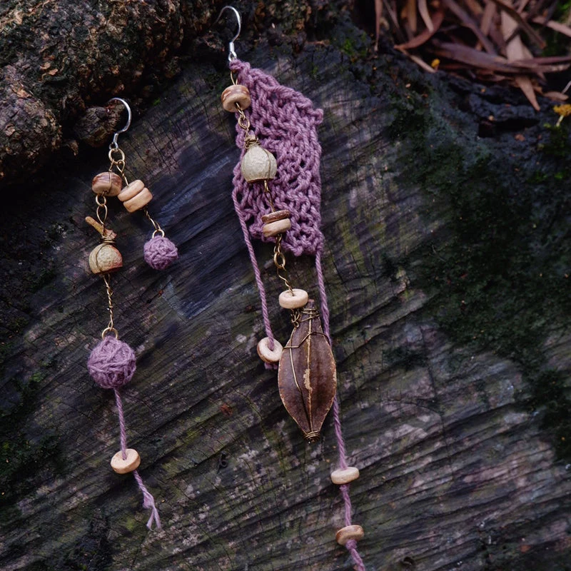 Divine Protection Natural Wood Sterling Silver Earrings