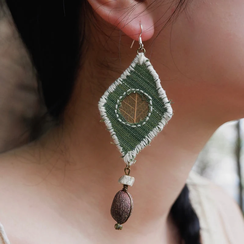 Grounding Earth Harmony Handcrafted Leaf & Gemstone Earrings
