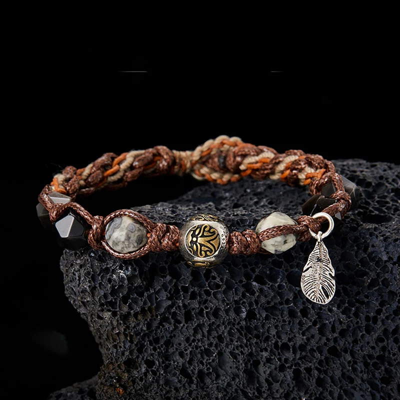 Prosperity Silver Radiance Handwoven Silver Obsidian Bracelet