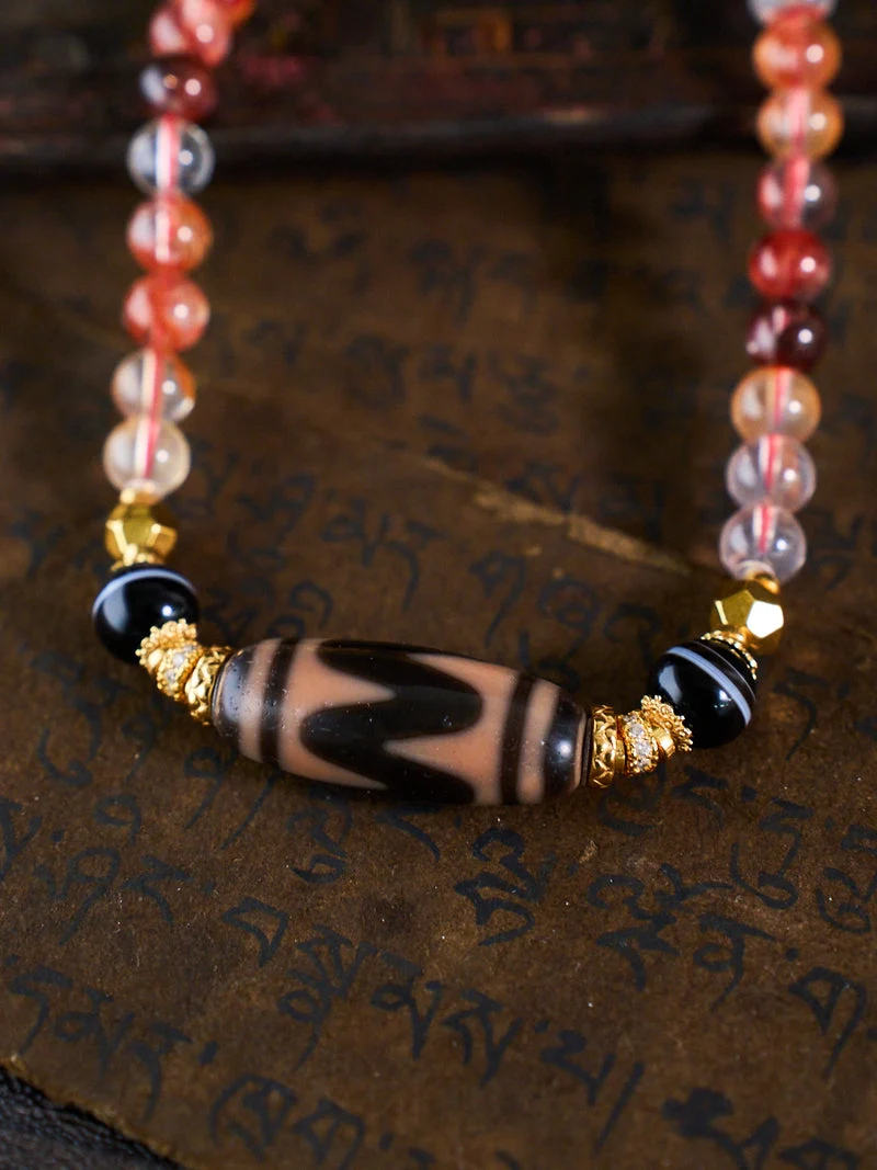 Protection Tiger Tooth Dzi Phoenix Feather Phantom Quartz Handmade Necklace
