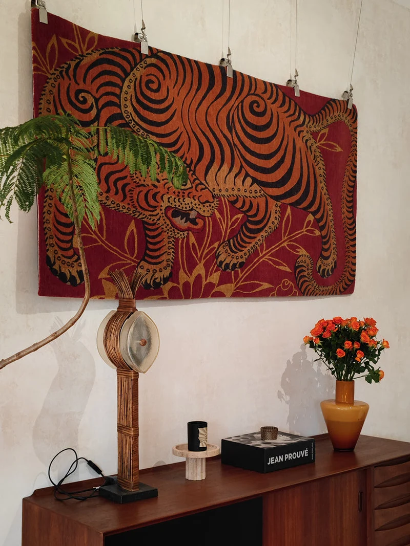 Blazing Tiger Flame Tibetan Wool Rug