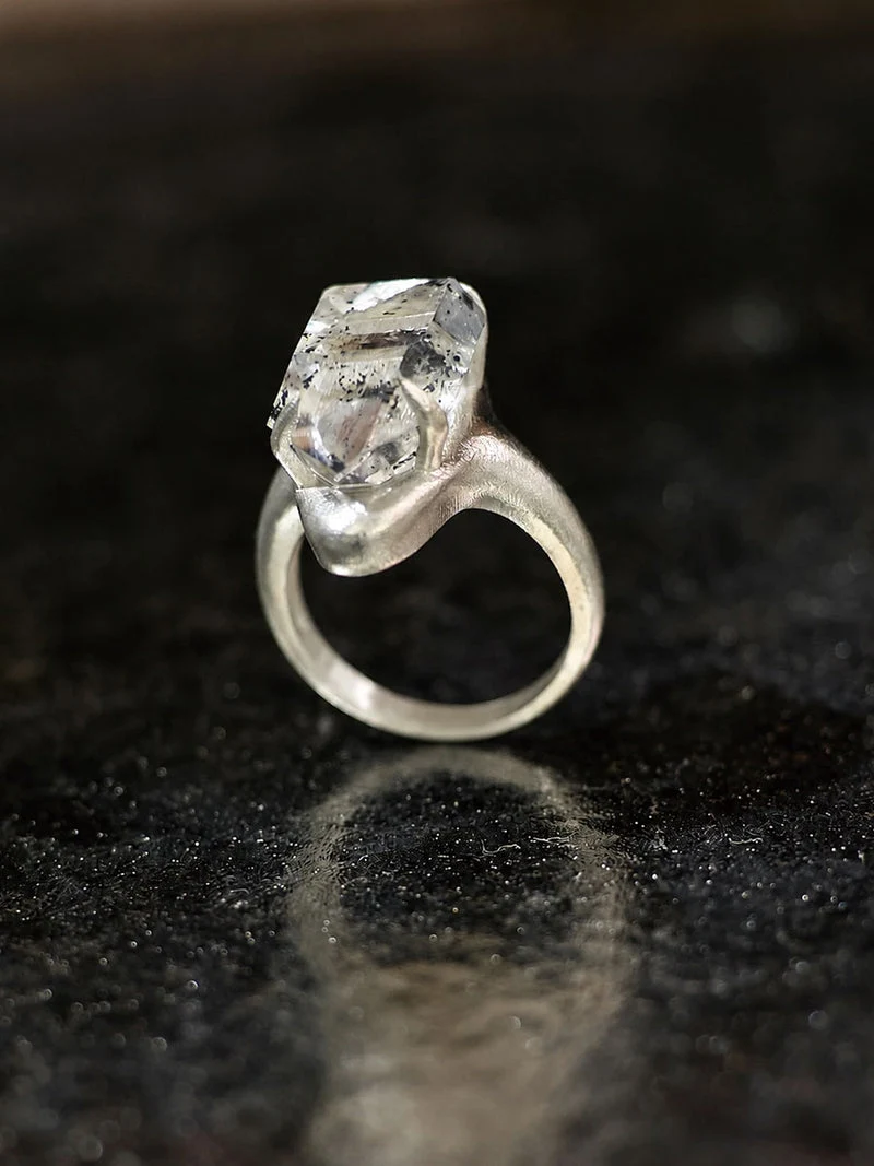 Healing Balance Raw Quartz Marquise Sterling Silver Ring