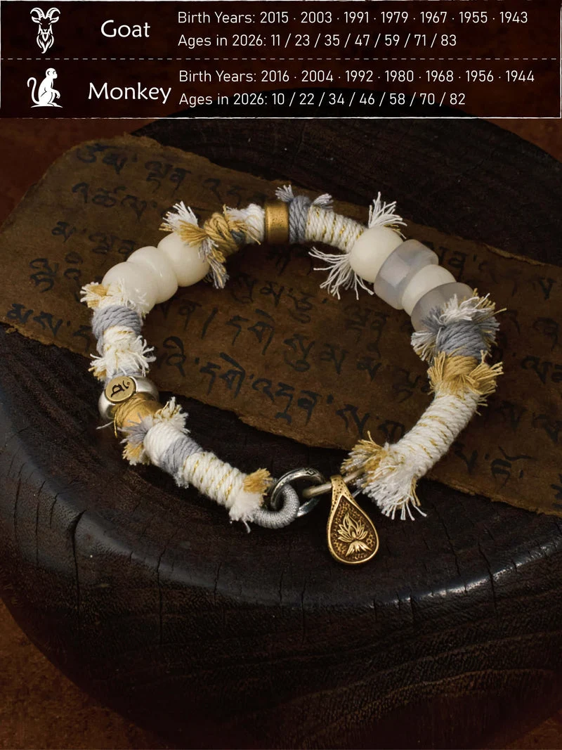 Sheep & Monkey Zodiac Guardian Tibetan Handwoven Bracelet