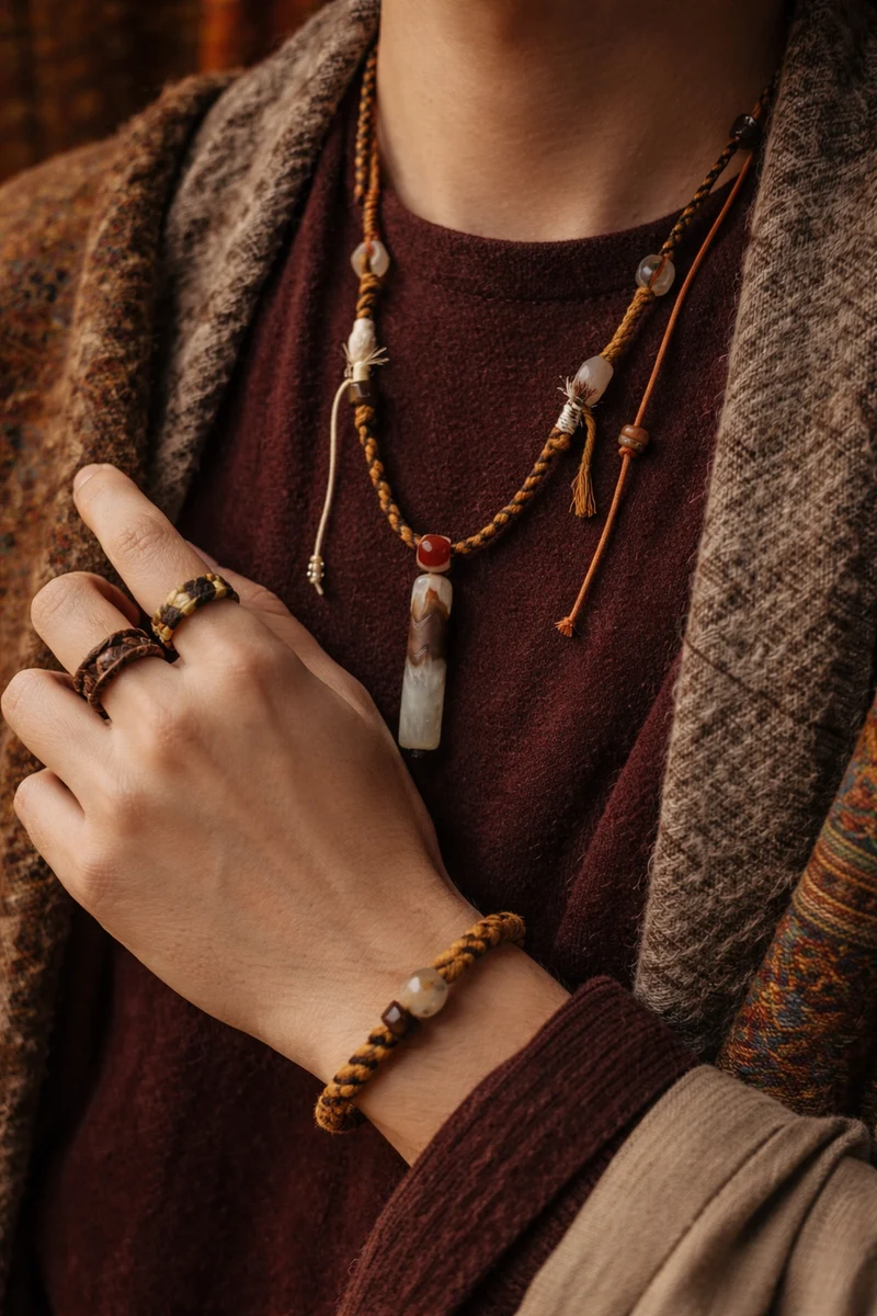 Five Sacred Colors Agate Cord Blessing Bracelet