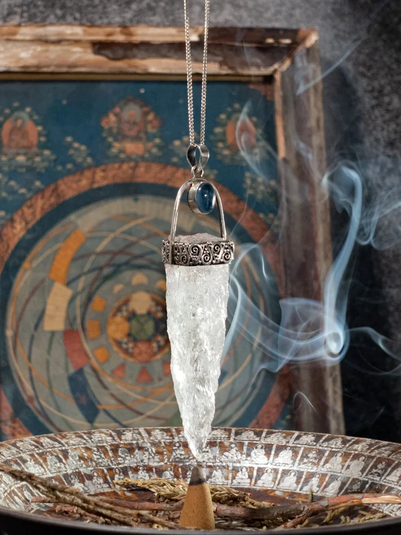 Blessed Spiritual Clarity Clear Quartz Aquamarine Silver Pendant