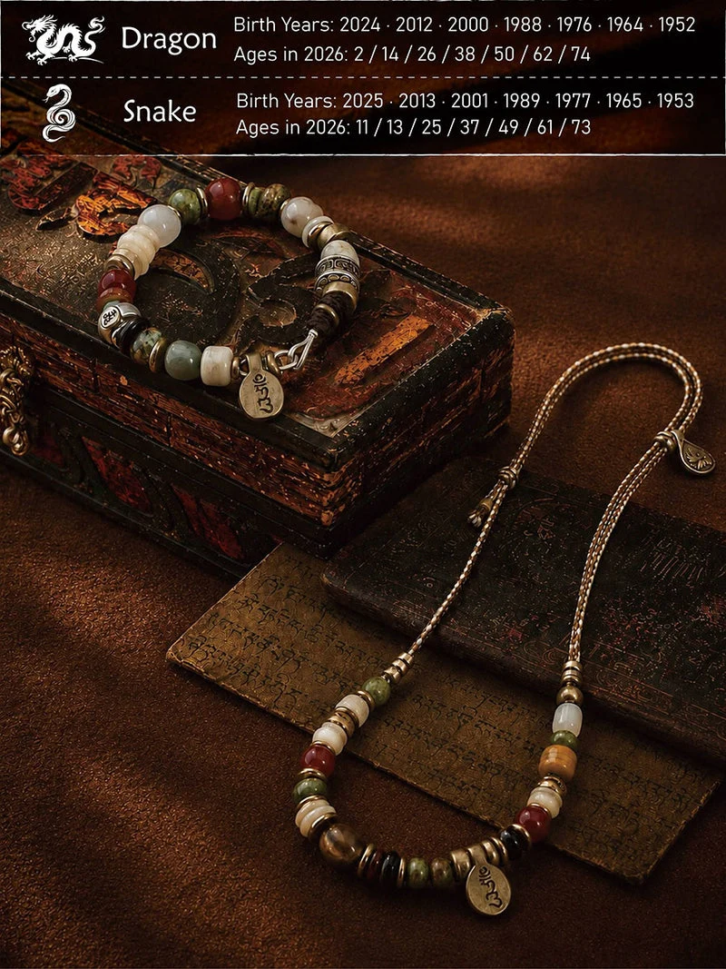 Dragon & Snake Zodiac Guardian Tibetan Handmade Bracelet & Necklace