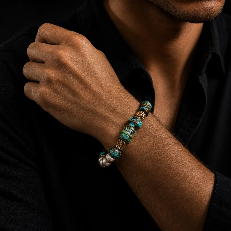 Grounded Protection Turquoise Brass Energy Bracelet
