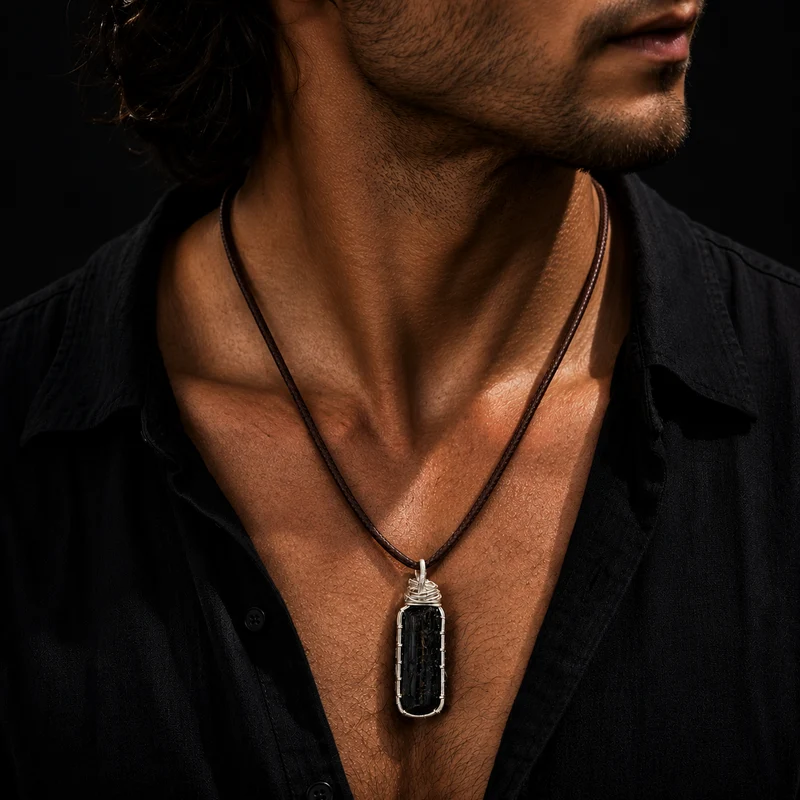 Protection Black Tourmaline Natural Crystal Pendant