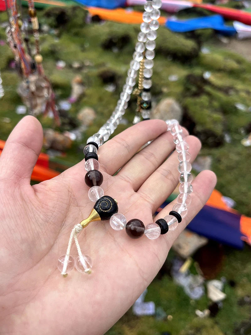 Clarity Protection 108 Mala Clear Quartz Beads with Healer Bead & ZakiRam Amulet