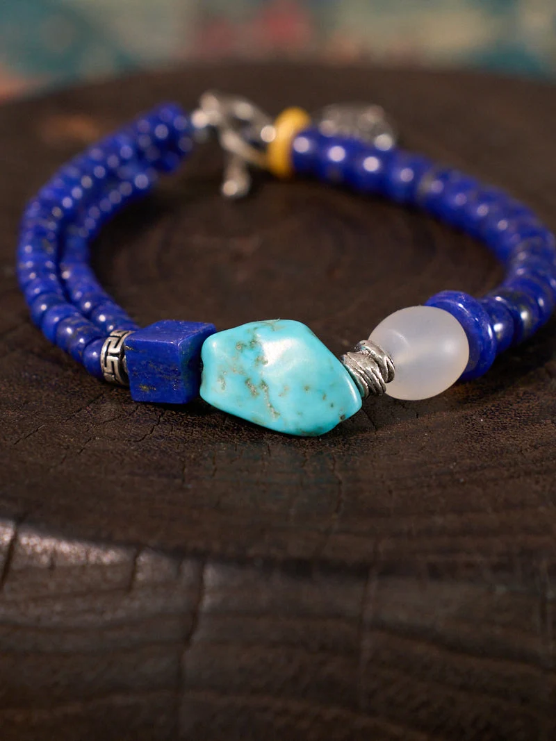 Sky Wisdom Lapis Lazuli & Turquoise Sterling Silver Bracelet