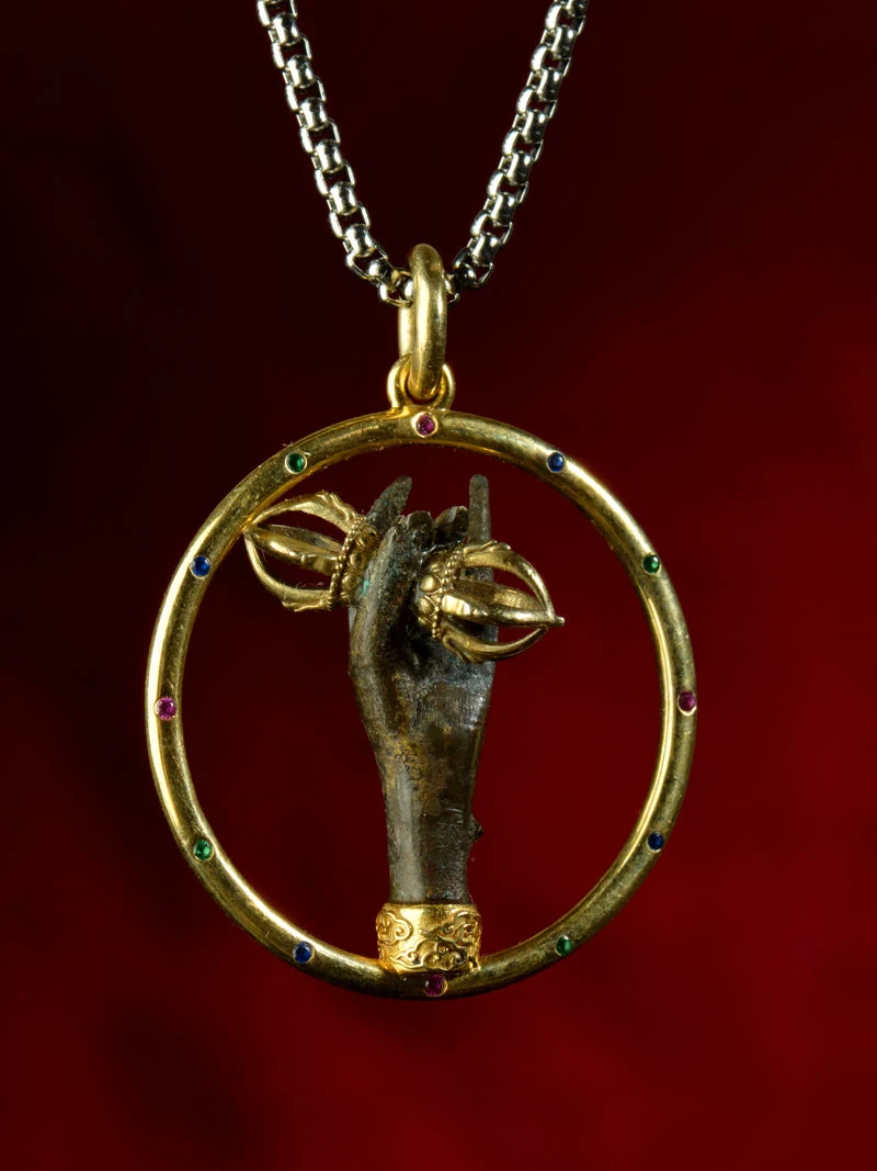Ming Dynasty Buddha Hand Thokcha Gold-Plated Sterling Silver Pendant