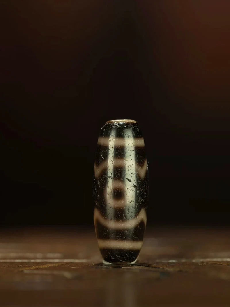 Antique Tibetan Double-Line Three-Eyed Dzi Bead