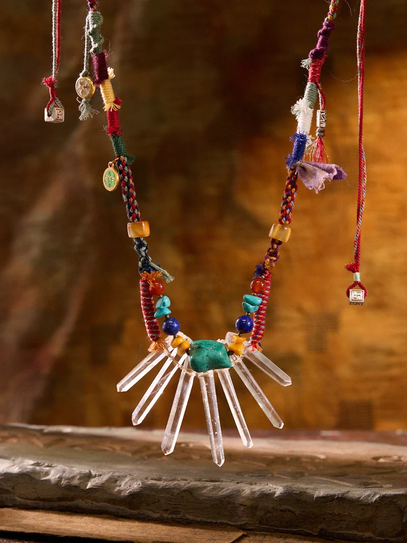 Energy Balance Clear Quartz Sunburst Tibetan Necklace