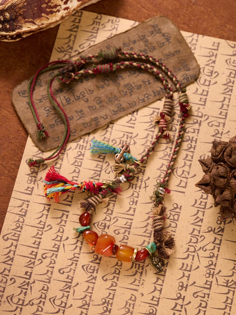 Inner Sanctuary Agate Turquoise Tibetan Handwoven Necklace