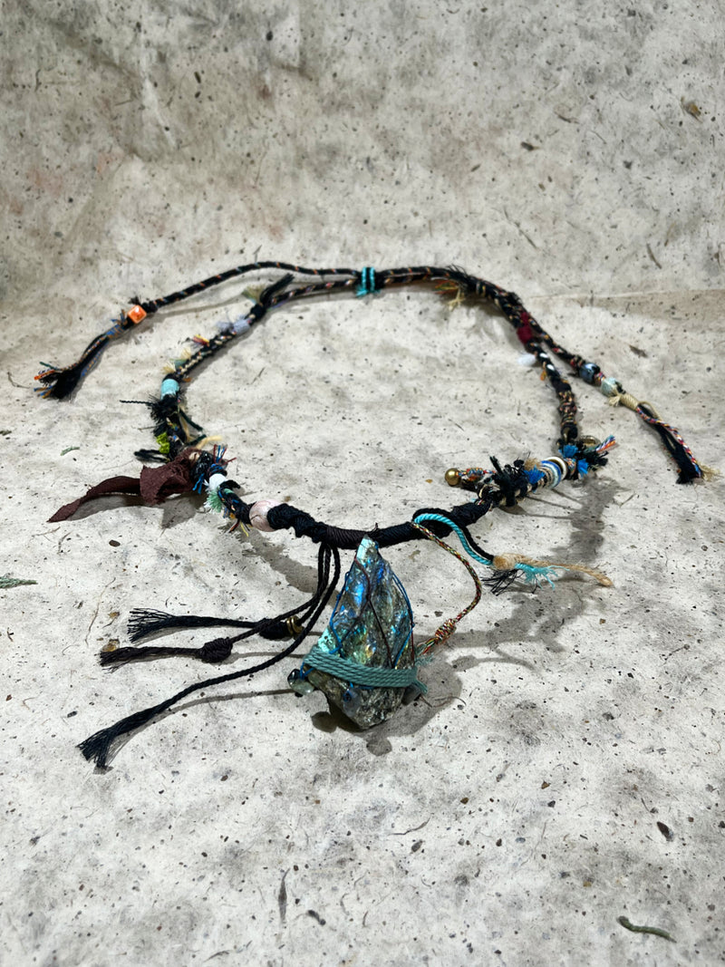Labradorite Raw Stone Tibetan Necklace – Mystic Light and Spiritual Awakening