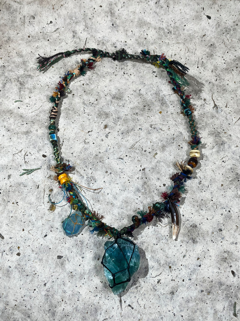 Healing Clarity Green Fluorite Raw Stone Tibetan Necklace