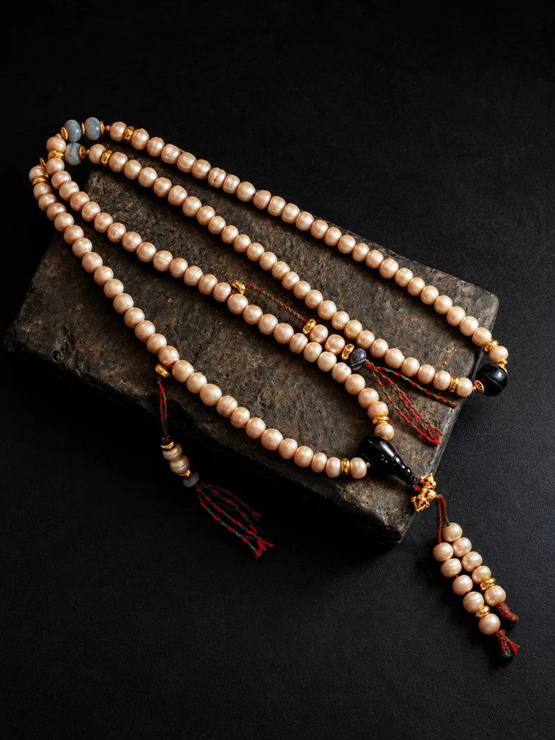Sacred Cycle Tibetan Pearl & Agate 108 Mala Necklace