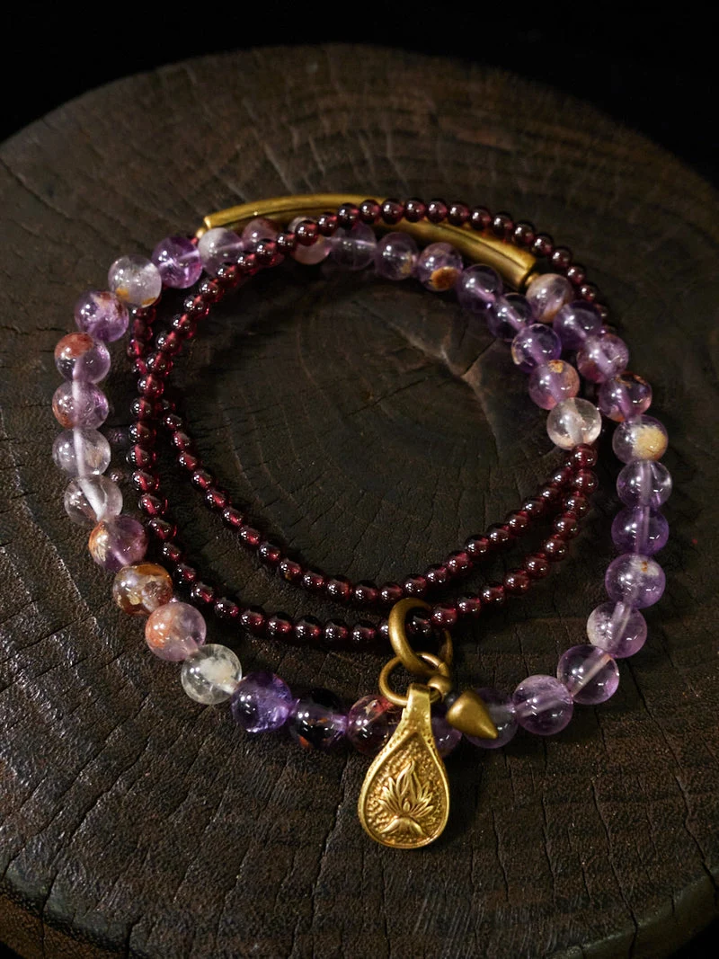 Spiritual Harmony Amethyst Ghost and Garnet Bracelet with Copper