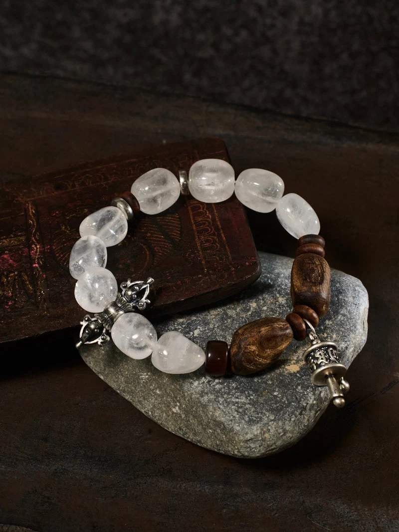 Sacred Mountain Protection Clear Quartz Agarwood Bracelet