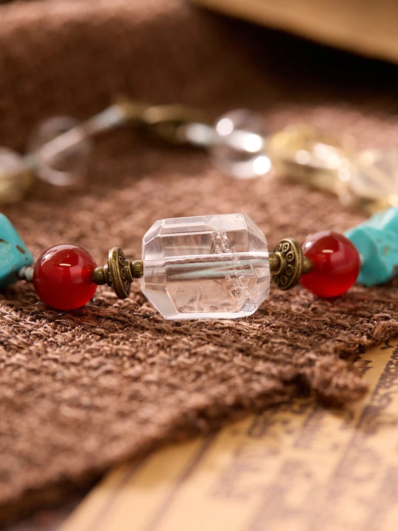 Balanced Intention Multi-Stone Clear Quartz Turquoise Bracelet