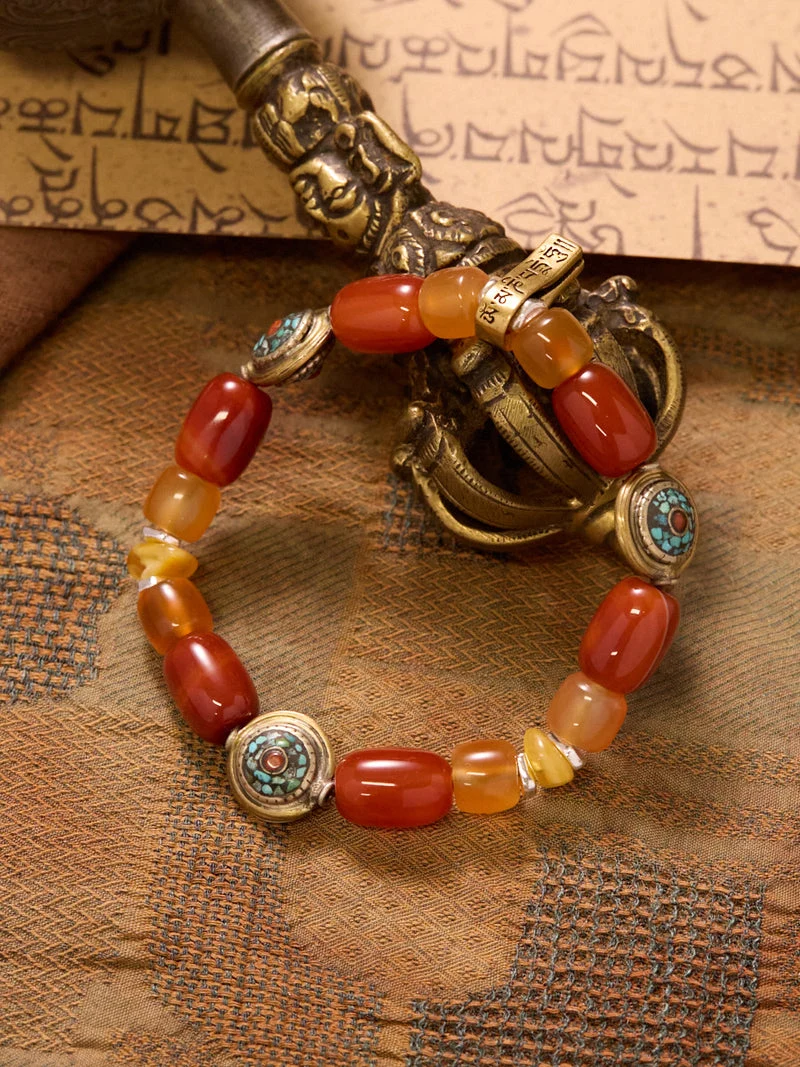 Wealth Protection Mantra Turquoise Amber Bracelet