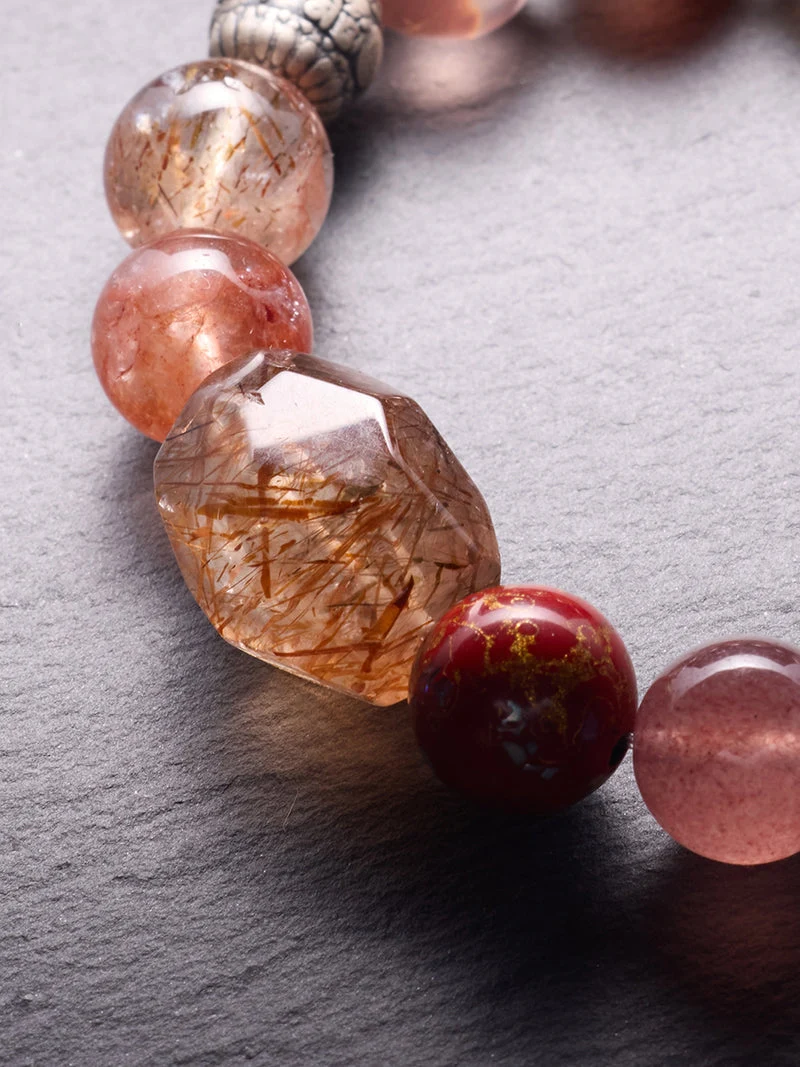 Eternal Wealth Protection Black Gold Super Seven Strawberry Quartz Crystal Bracelet