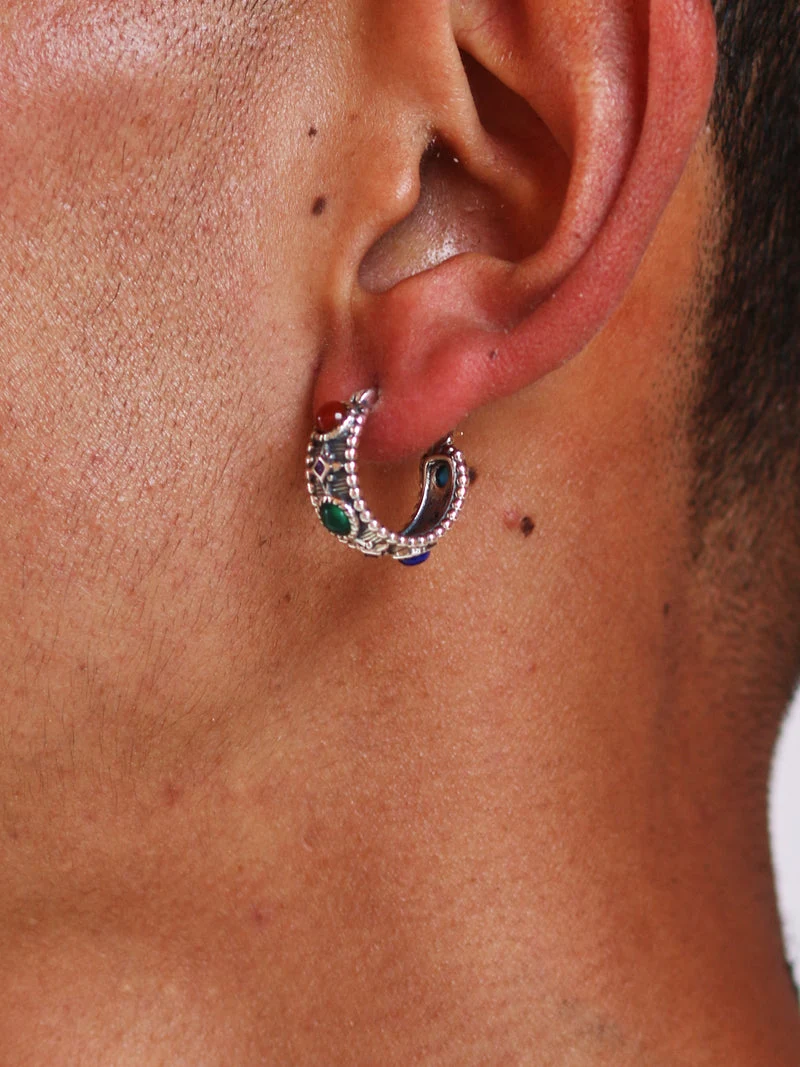 Celestial Vitality Lapis Agate Sterling Silver Hoop Earrings