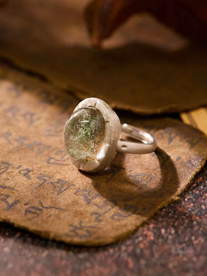 Steady Growth Green Phantom Crystal Sterling Silver Ring