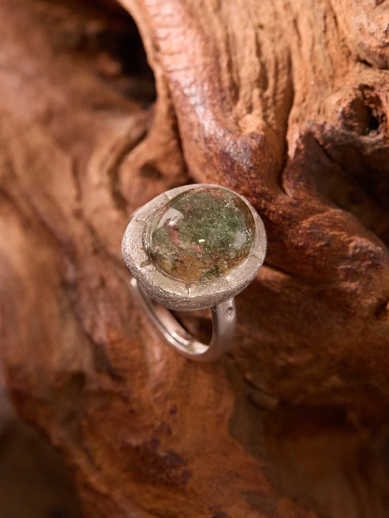 Steady Growth Green Phantom Crystal Sterling Silver Ring
