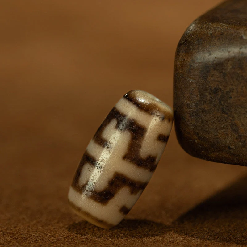 Tibetan Millennium Pure Padmasambhava Ritual Implement Dzi Bead – Specimen Grade, Unique Totem, Nine-Eye Shale