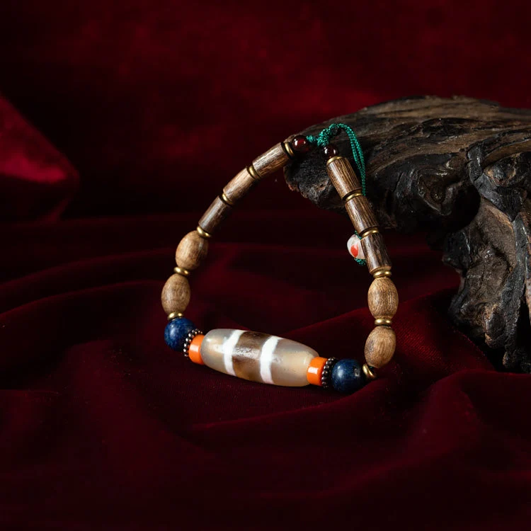 Double-Line Three-Color Medicine Buddha Dzi Bracelet – Collectible Energy and Spiritual Healing