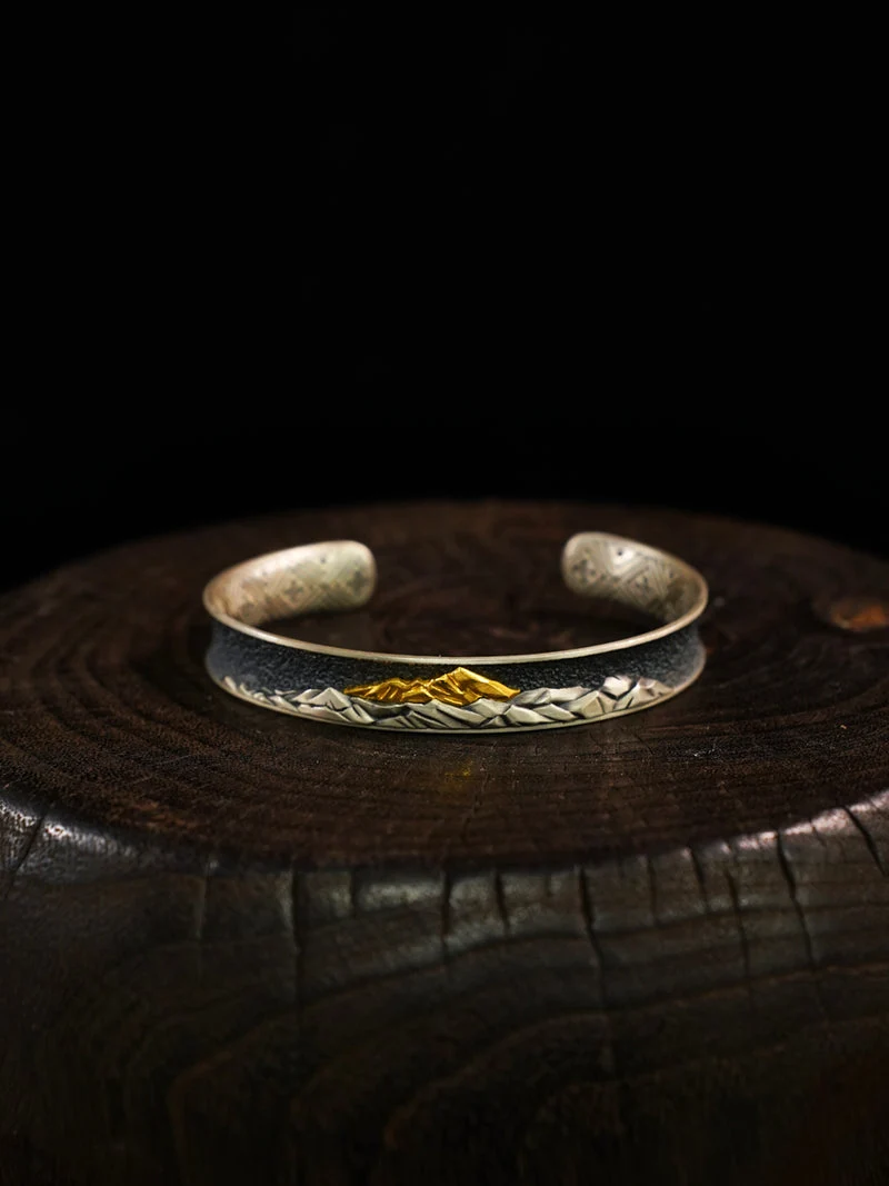 KAILASH Mountain Sacred Summit Gold and Silver Pure Silver Bracelet