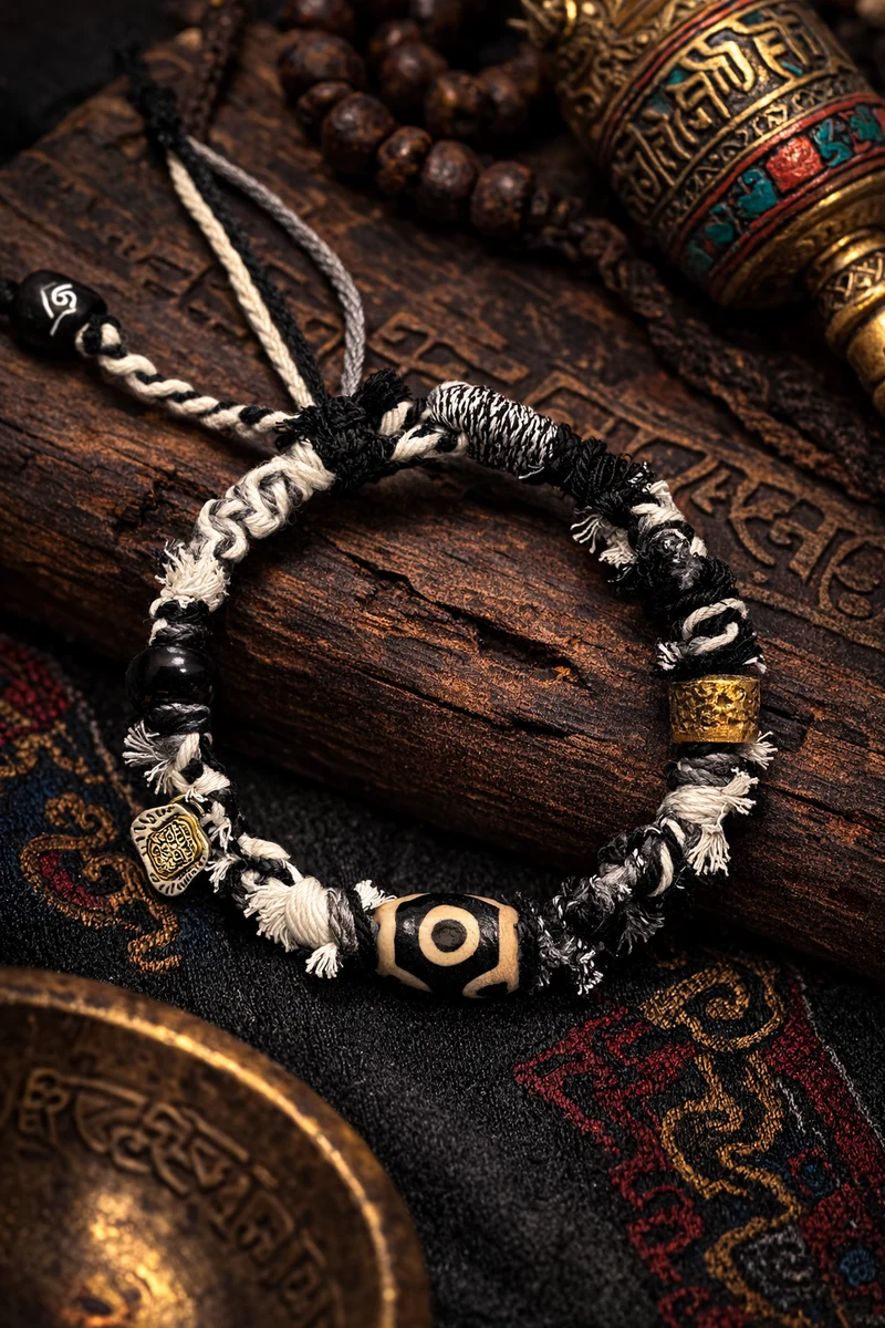 Bracelet with decorative beads on a textured surface