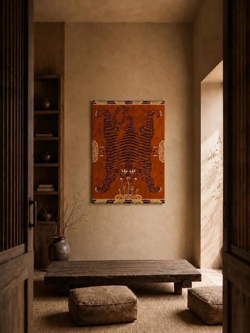Blessing Tiger & Bamboo Tibetan Wool Rug